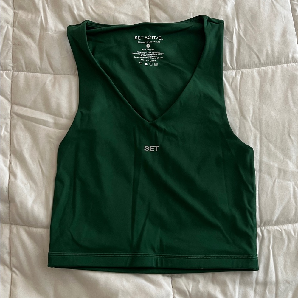 SET Active Sportbody Point Tank Bra, Wild green color, women's size small